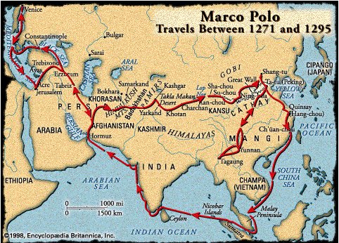 Marco Polo's alleged travel routes.