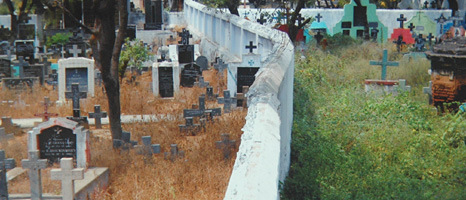 Divided Christian Burial Gound: Dalits to the left, caste Christians to the right.
