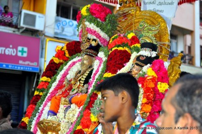 Thirvalluvar and Vasuki at the Arubathu Moovar Thiruvizha festival in Mylapore.
