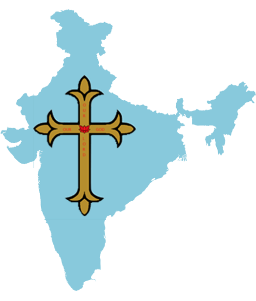Syrian-style gold cross imposed on map of India