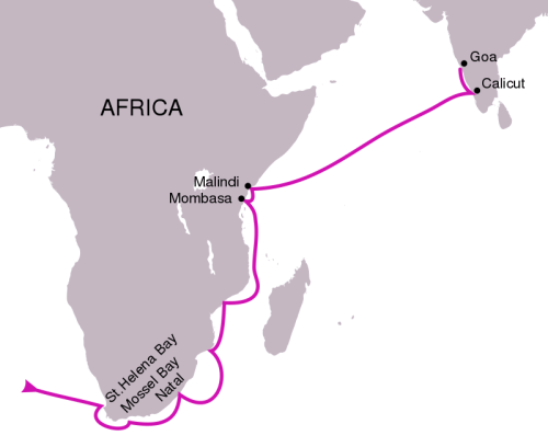  Vasco da Gama's first voyage route (1497–1499).
