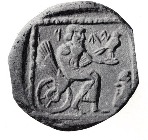 Yahweh (Jehovah) image on a BCE 4th century coin in Judah.