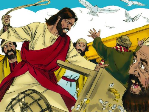 Jesus driving the money-changers from the Yahweh Temple. Jesus driving the money changers from the temple.