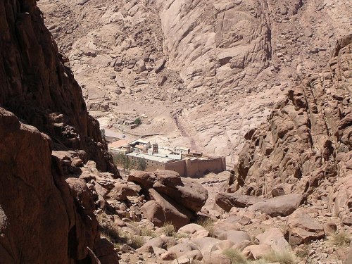 St. Catherine's Monastery looking down from Mt. Sinai.