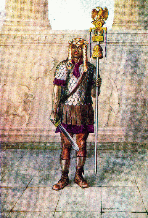 Roman standard-bearer with a leopard skin headdress.