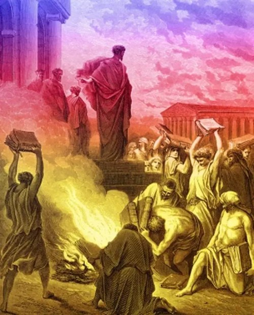 St. Paul overseeing the burning of sacred books at Ephesus. St. Paul at Ephesus