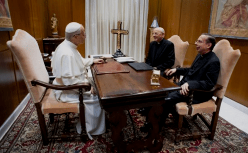 Pope Leo XIV receives Opus Dei Prelate Msgr. Fernando Ocáriz & Vicar Msgr. Mariano Fazio.